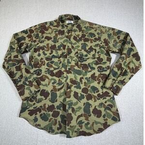 Duxbak Mens Size Med Green Camo Hunting Button Front Long Sleeve Shirt Outdoor